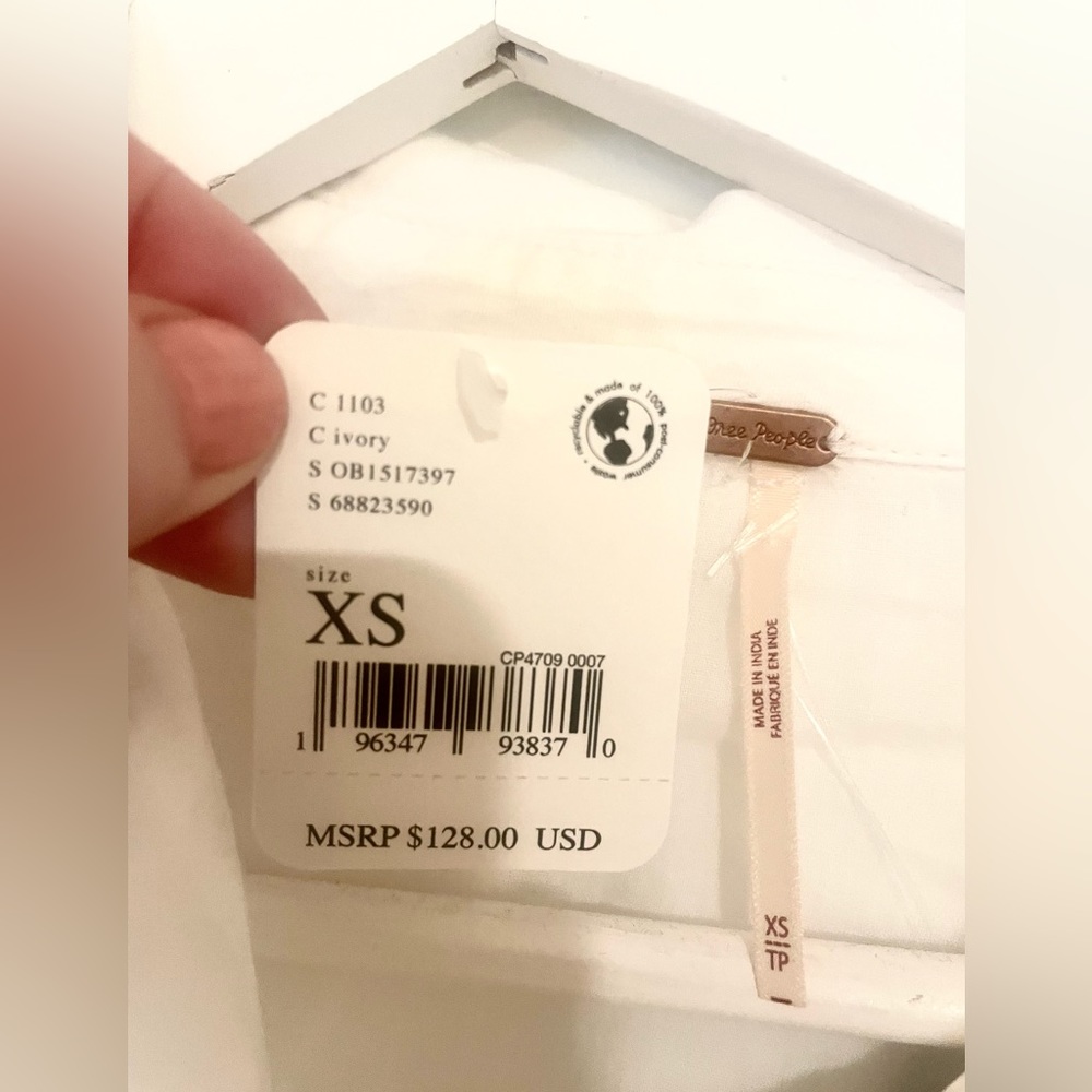 Free People flared sleeve denim mini dress in ivory Size XS NWT - Picture 8 of 8